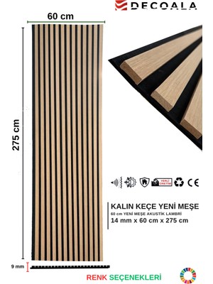 Mdf Ahşap Akustik Duvar Paneli Kalın Keçe 60 x 275 cm (Yeni Meşe)