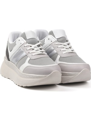 Kadın Buz Gri Simli Sneaker Hafif Ortopedik Günlük Spor Ayakkabı
