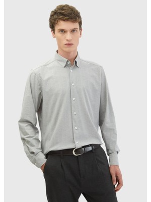 Açık Gri Baskılı Casual Fit Casual Gömlek