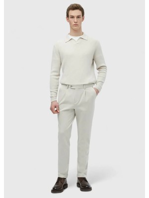 Bej Düz Örme Regular Fit Casual Pantolon