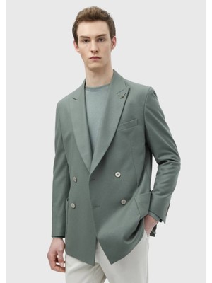 Açık Yeşil Düz Shirt Shoulder Slim Fit Yün Karışımlı Ceket