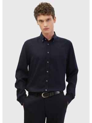 Ramsey Lacivert Düz Dokuma Casual Gömlek