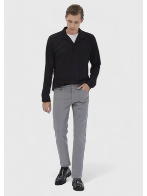 Gri Düz Dokuma Slim Fit Casual Pamuk Karışımlı Pantolon