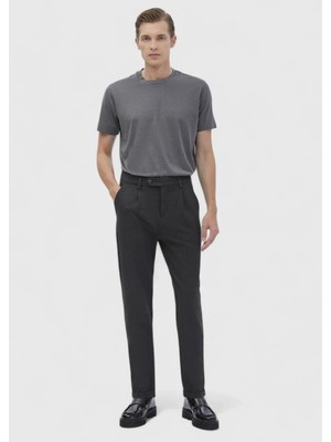 Koyu Gri Düz Örme Regular Fit Casual Pantolon
