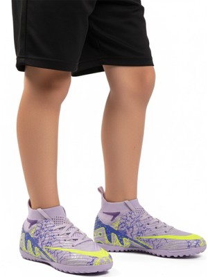 Lila Mor Çoraplı Çocuk Halı Saha Ayakkabısı Air 600 F