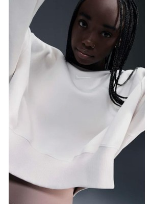 Nike Sp Fleece Oversize Crew Kadın Krem Sweatshirt Bol Kesim