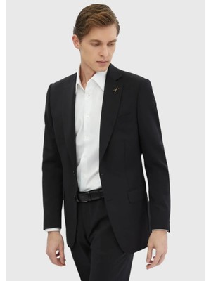 Siyah Düz Thin&taller Slim Fit %100 Yün Takım Elbise
