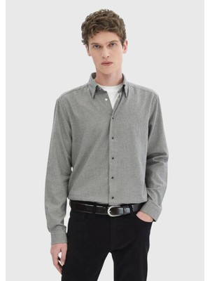 Koyu Gri Desenli Casual Fit Dokuma Casual %100 Pamuk Gömlek