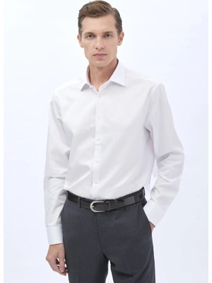 Beyaz Düz Regular Fit Dokuma Klasik %100 Pamuk Gömlek