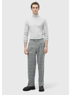 Açık Gri Desenli Dokuma Loose Fit Casual Yün Karışımlı Pantolon