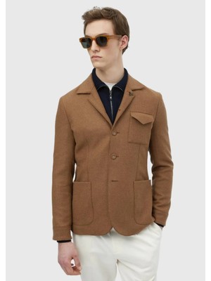 Deve Tüyü Düz Shirt Shoulder Slim Fit Yün Karışımlı Ceket