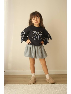 Kurdele Detaylı Kız Çocuk Etekli Takım