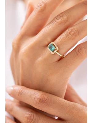 Vintage Stil Zümrüt Taşlı 14 Ayar Altın Yüzük