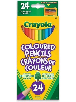 24 Colorful Pencils-Amerikan-Nontoxic- 24 Renk Kuru Boya Seti Kalemtıraş Hediyeli