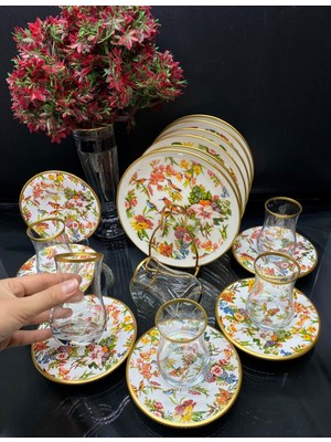 Esbeycam Kuş Desenli Özel Tasarım Şık ve Kullanışlı Pasta Servis Seti