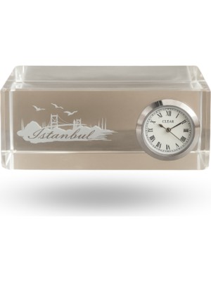 Büro Ev Ofis Hediyesi Için Istanbu Hatırası Kristal Masaüstü Saat