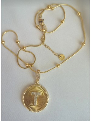 T Harfli Kolye - T Harf Kolye - T Harfli Madalyon Kolye - 316L Paslanmaz Çelik - Suya Dayanıklı