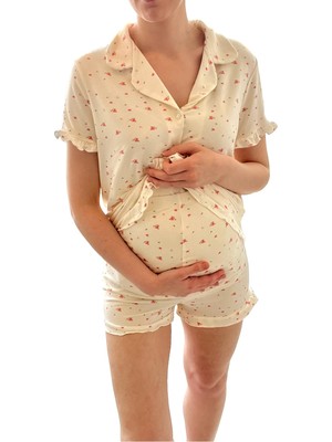 Merlot Viskon Düğmeli Hamile Lohusa Pijama Takımı