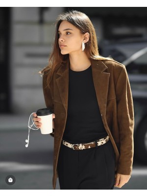 Ce-Yıl Deri Ürünleri Ce-Yıl Kadın Hakiki Deri Süet Ceket Standart Kol Bebe Yaka Casual Stil