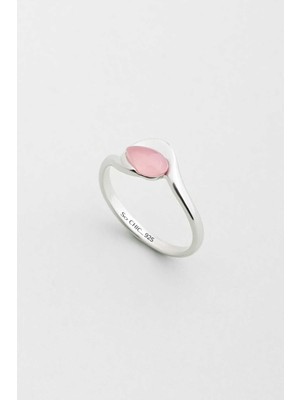 Damla Kalsedon 18 Ayar Beyaz Altın Kaplama Gümüş Yüzük