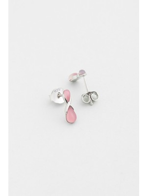 Sonsuz Pembe Kalsedon 18 Ayar Beyaz Altın Kaplama Gümüş Küpe