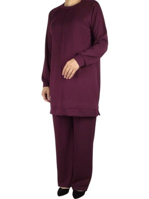 Kadın Tunik Önü Dikişli Altı Bantlı Pantolon Beli Lastikli Önü Dikişli Ikili Takım