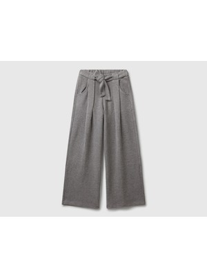 Benetton Kız Çocuk Antrasit Melanj Önü Pile Detaylı Beli Bağlamalı Arkası Lastikli Eşofman Altı