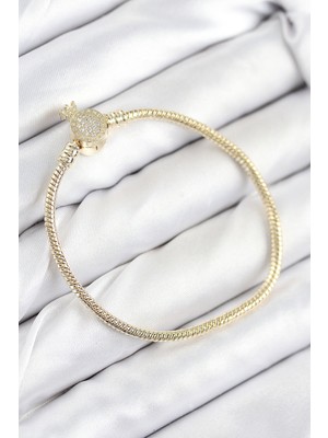Pirinç Charm Zirkon Taşlı Taç Model Gold Renk Kadın Bileklik