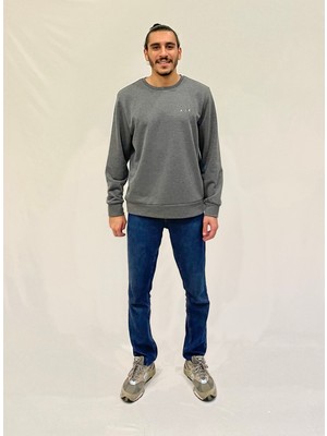 Erkek Bisiklet Yaka Rahat Kalıp 3 Iplik Kalın Ar Nakışlı  Sweatshirt SPR24SW33