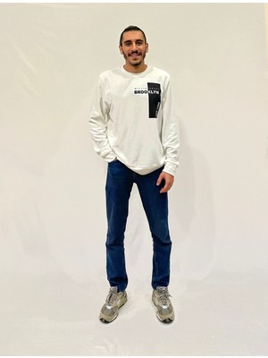 Erkek Bisiklet Yaka Rahat Kalıp 3 Iplik Kalın W.brooklyn Baskılı  Sweatshirt SPR24SW31