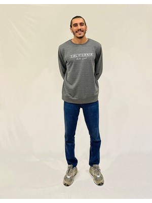 Erkek Bisiklet Yaka Rahat Kalıp 3 Iplik Kalın Californıa Baskılı  Sweatshirt SPR24SW32