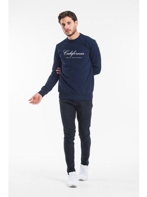 Erkek Bisiklet Yaka Regular Kalıp Ince Californıa  Baskılı Sweatshırt SPR24SW125