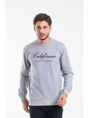 Erkek Bisiklet Yaka Regular Kalıp Ince Californıa  Baskılı Sweatshırt SPR24SW125