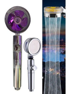 Mor Turbo Pervaneli 360 Döner Duş Başlığı, Yeni Tasarım, Start Stop Özelliği