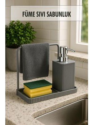 Havluluklu Sıvı Sabunluk & Havlu Asma Aparatlı Sıvı Sabunluk Füme 400 ml