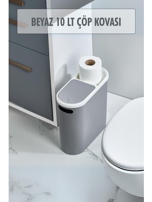 Gri Kapaklı Wc Kağıtlıklı Çöp Kovası & Ofis Çöp Kovası 10 Lt