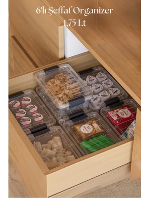 6 Lı Şeffaf Saklama Kutusu & Düzenleme Kutusu 1,75 Lt