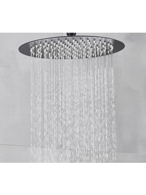 Oval Slim Metal Duş Başlığı, Siyah, Ø25 Cm, Dayanıklı ve Şık Tasarım