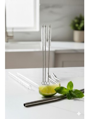 3 Lü Paslanmaz Çelik Pipet Temizleme Fırçası Seti