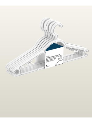 37 cm Döner Başlı Beyaz Askı 6 Lı Set