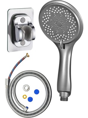 Antrasit Renkli, Çelik Örgülü, 150 cm Hortumlu, Yapışkanlı ve Mafsallı Duş Seti