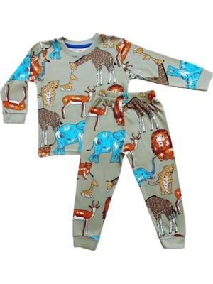 Elmp Hayvanlar Alemi Desen %100 Pamuk Erkek Çocuk Pijama Takımı 1-5 Yaş 3003