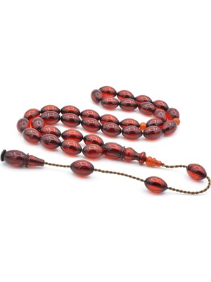 Usta Işi Sistemli Arpa Kesim Turuncu Sıkma Kehribar Tesbih 053