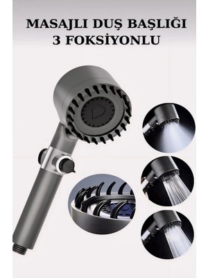 Çok Fonksiyonlu Ayarlanabilir Filtreli Krom Duş Başlığı Siyah