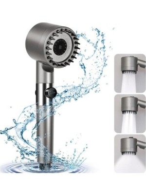 3 Fonksiyonlu Krom Duş Başlığı, Masaj, Filtreli, Hortum ve Mafsal Set