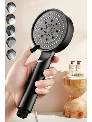 5 Fonksiyonlu Ayarlanabilir Yüksek Basınçlı Siyah Duş Başlığı