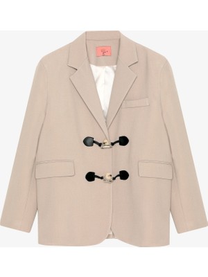 Toka Aksesuarlı Oversize Blazer Ceket Bej