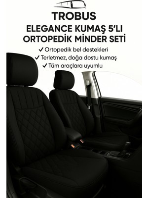 Ford Mondeo 2007-2014 Trobus Elegance Ortopedik Araç Koltuk Minderi 5'li Set, Hava Yastığı Uyumlu Siyah