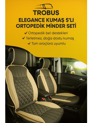 Dacia Lodgy 2012 ve Sonrası Trobus Elegance Ortopedik Araç Koltuk Minderi 5'li Set, Hava Yastığı Uyumlu Bej Koyu Bej