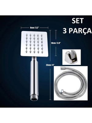 Modern Yüksek Basınçlı Paslanmaz Kare Duş Seti, Hortum ve Mafsal ile Birlikte